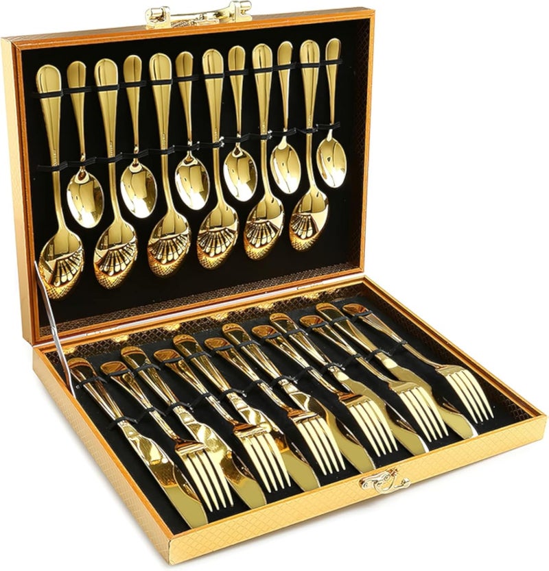 Gold Silverware Set, OGORI 24-Pieces Gold Forged Stainless Steel Flatware Set, Service of 6